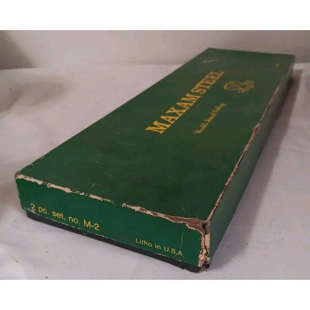 Vtg Maxam Steel Kitchen Knife Box Set Carving Chef's Meat Wood Handle 8